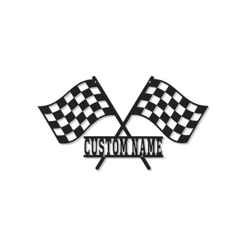 Insegna in metallo LED personalizzata Bandiera da corsa | Decorazione per garage personalizzata | Arte murale a scacchi per motorsport | Regalo per piloti