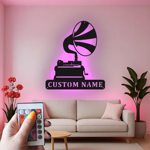 Vista alternativa di Insegna in metallo LED personalizzata per amante della musica, regalo in stile vintage per la casa