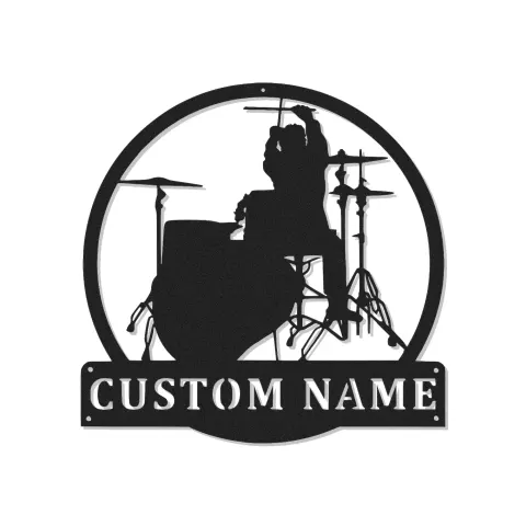 Décoration murale en métal personnalisée Silhouette de batteur avec rétroéclairage LED Cadeau pour les amoureux de la musique Décor de studio ou de chambre