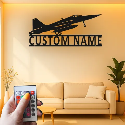 Custom Fighter Jet Led Light Metal Wall Art Personalized Aviation Gift for Pilot Man Cave or Office Decor alternate view
