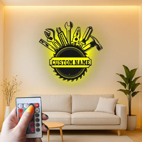 Vista alternativa di Insegna in metallo LED personalizzata con set di attrezzi regalo per artigiano decorazione garage officina 7