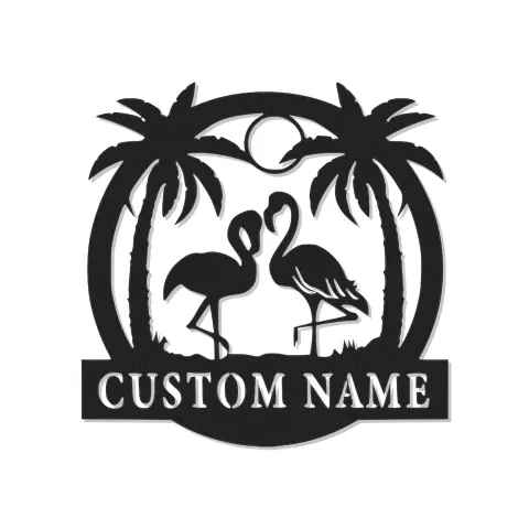 Panneau en métal Flamant Rose personnalisé avec LED | Décor de maison de plage tropical | Art mural de nom personnalisé pour patio et salon
