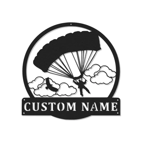Cartel de metal personalizado de paracaidismo con LED | Arte mural de metal con nombre personalizado | Silueta de paracaidista retroiluminada | Regalo para amantes de la aventura