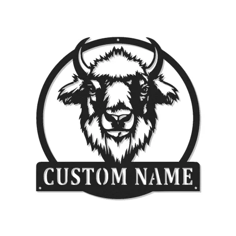 Insegna in metallo LED personalizzata con bisonte - Regalo rustico per lui - Decorazione per man cave o cabin