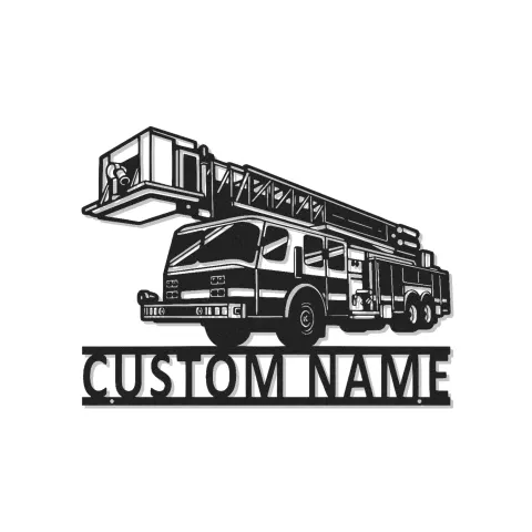Insegna LED personalizzata con camion dei pompieri | Arte in metallo personalizzata per vigili del fuoco | Arredo murale per caserma | Regalo per soccorritori