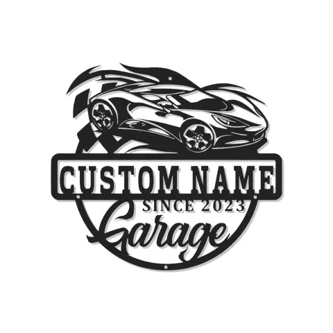 Décoration murale en métal personnalisée pour garage de voiture de sport avec rétroéclairage LED - Cadeau pour passionnés de voitures