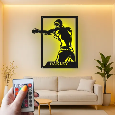 Personalisierte LED-beleuchtete Metall-Wandkunst für Boxer – Einzigartiges Geschenk für Boxsport-Enthusiasten, Fitnessstudio oder Mancave-Dekor 1 alternative Ansicht