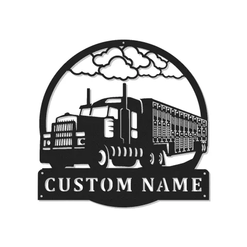 Arte mural de metal personalizado de camión semi | Señal LED de gran camión personalizada | Placa de nombre para camionero para garaje, oficina y man cave | Regalo para camioneros