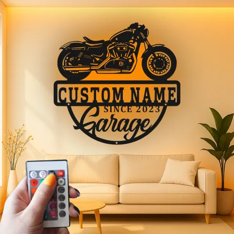 Vista alternativa de Cartel de metal LED personalizado para garaje de motocicletas, regalo para él, decoración para man cave o garaje 1