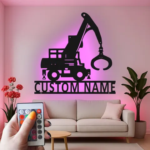 Vista alternativa de Cartel de metal personalizado con luz LED de grúa de construcción para regalo de constructores, decoración de garaje u oficina