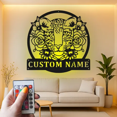 Personalisierte Tigerkopf LED-Leuchte | Florale Metall-Wandkunst | Dschungel-Kinderzimmer Dekoration | Individuelles Geschenk für Tierliebhaber alternative Ansicht