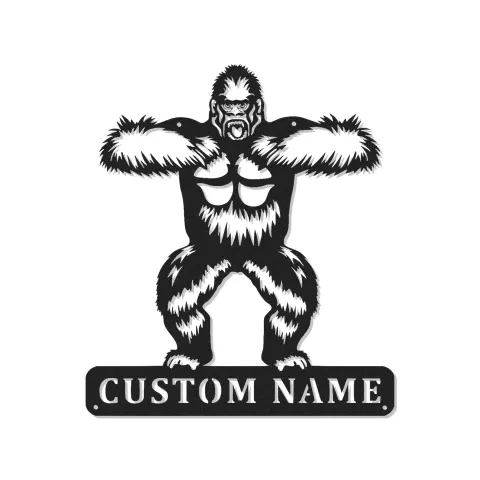 Personalized Gorilla Metal Sign | Custom LED Light Wall Art | Man Cave Decor & Wildlife Lover Gift | Gym Name Plate