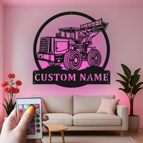 Custom Bulldozer Led Light Metal Wall Art Personalized Gift for Construction Enthusiast Garage or Office Decor 2 alternate view