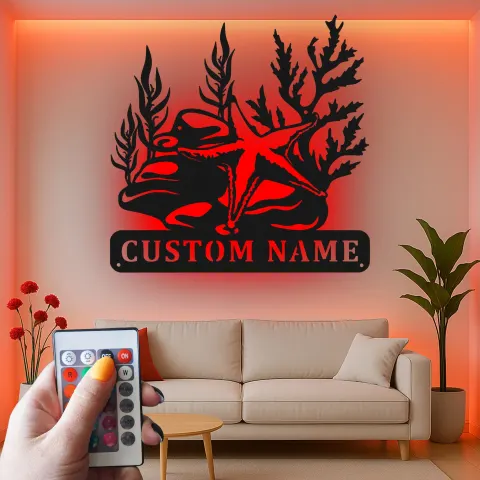 Custom Starfish Metal Sign | LED Ocean Reef Wall Art | Personalized Nautical Decor for Beach House | Coastal Marine Life alternate view