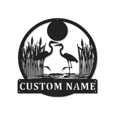 Decoración mural de metal de garza con luces LED | Cartel personalizado con nombre para casa junto al lago | Regalo personalizado para amantes de las aves | Decoración de fauna salvaje para patio