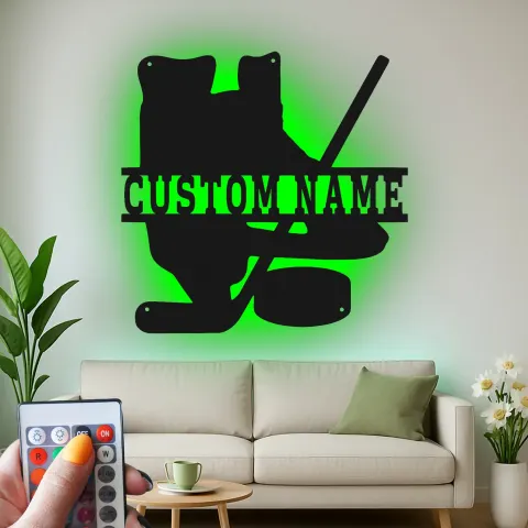 Personalisierte Hockey LED-Schild | Individuelle Metall-Wandkunst für Spielerzimmer | Geschenk für Eis Hockey Fan | Man Cave Dekor alternative Ansicht