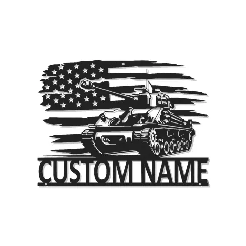 Personalisierte Panzer Metallkunst | LED Amerikanische Flagge Schild | Individuelle Militärdekoration für Veteranen | Man Cave Wandkunst