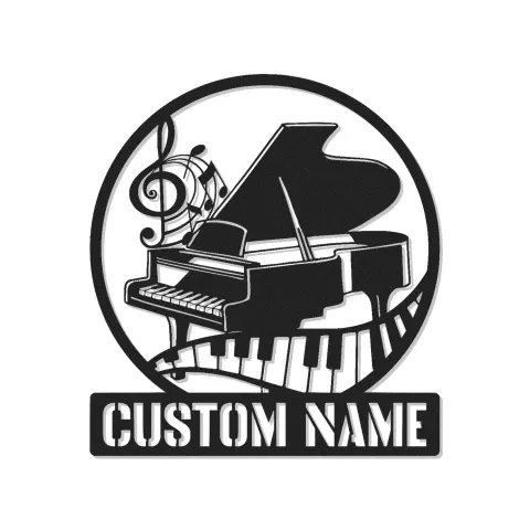 Insegna personalizzata per pianoforte con LED | Insegna in metallo su misura con pianoforte a coda | Arredo per studio musicale e regalo per pianista