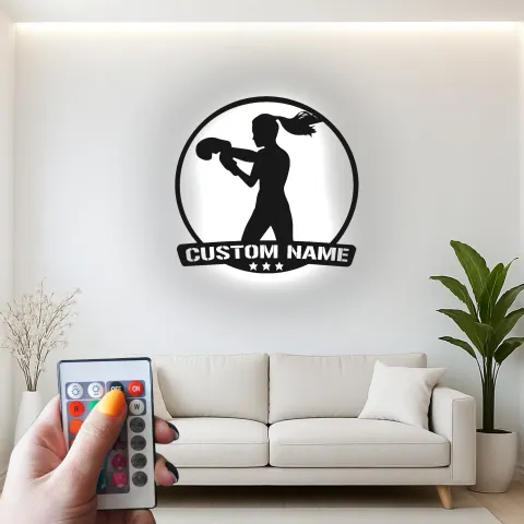 Custom Female Boxer Led Light Metal Wall Art Personalized Gift for Boxing Enthusiast Gym or Home Decor alternate view