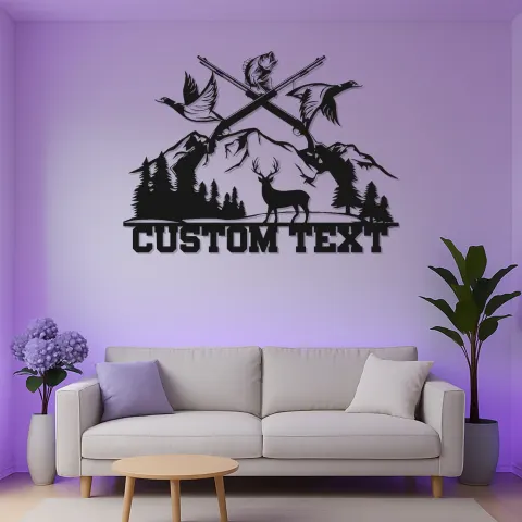 Custom Hunting Scene Metal Wall Art | Personalized LED Sign with Deer & Ducks | Rustic Cabin Decor Gift for Hunter alternate view