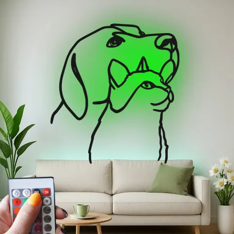 Personalisierte LED-beleuchtete Metall-Wandkunst mit Hund- und Katzensilhouette – Geschenk für Tierliebhaber, Deko fürs Wohnzimmer oder Büro alternative Ansicht
