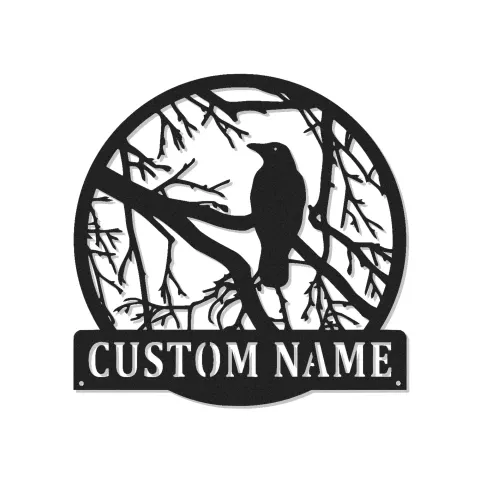 Custom Raven Metal Wall Art | Personalized LED Light Gothic Decor | Custom Name Sign for Home, Cabin or Studio
