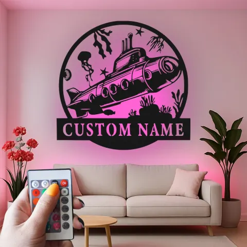 Vista alternativa di Insegna in metallo LED personalizzata per sottomarino | Insegna nautica personalizzata | Decorazione vintage per veterano della marina o amante del mare