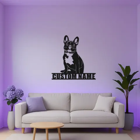 Vue alternative de Panneau LED personnalisé de Bulldog Français | Décoration murale en métal personnalisée | Cadeau commémoratif pour amoureux des chiens pour la maison et le décor du salon