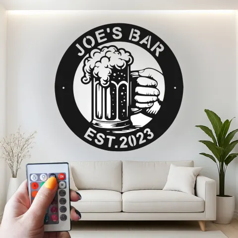 Vista alternativa de Cartel de metal personalizado de jarra de cerveza con luz LED regalo de bar personalizado para él decoración de bar en casa o cueva de hombres