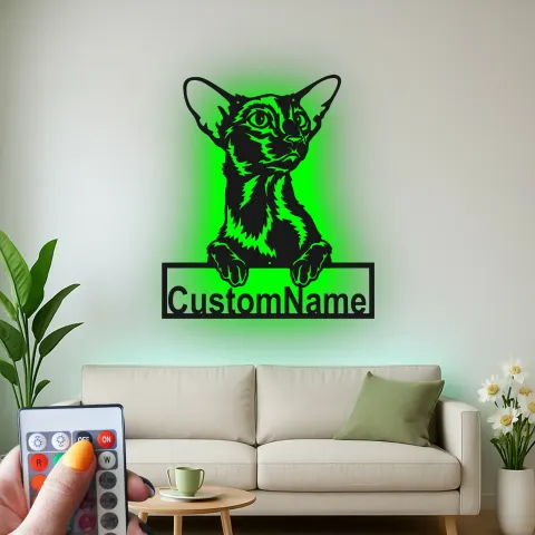 Custom Oriental Shorthair Cat Led Light Metal Wall Art Personalized Cat Lover Gift Bedroom Pet Decor alternate view