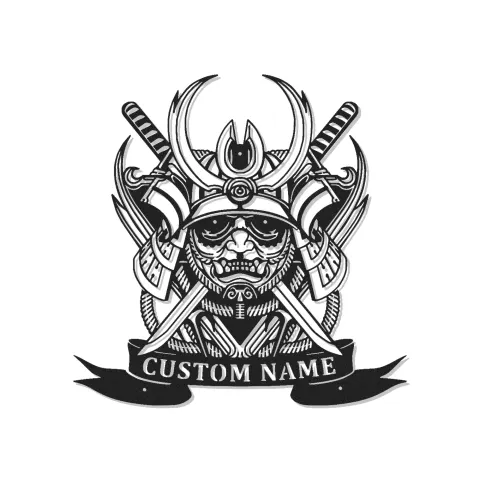 Art Murale en Métal Samouraï Personnalisé | Panneau LED Casque Japonais | Décor de Dojo Personnalisé | Cadeau pour Fan d'Arts Martiaux
