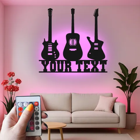 Vue alternative de Enseigne LED guitare personnalisée | Décoration murale en métal personnalisée pour salle de musique | Cadeau pour musicien | Décor mural pour guitariste