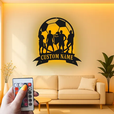 Vista alternativa de Cartel de metal personalizado de equipo de fútbol | Arte mural LED personalizado para habitación de atleta | Regalo de decoración deportiva para sala de juegos