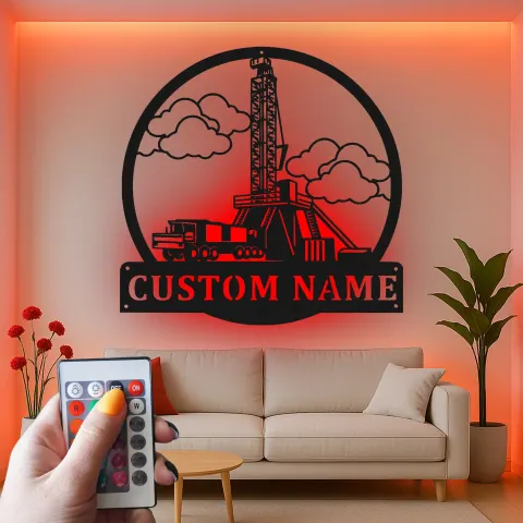 Custom Oil Rig Metal Wall Art | Personalized Drilling Derrick LED Sign | Industrial Oilfield Decor | Gift for Worker alternate view