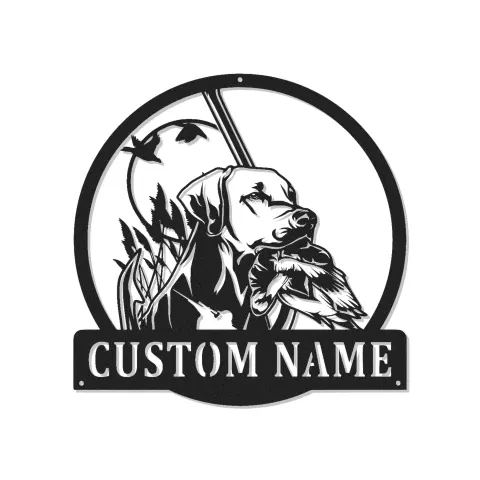 Panneau en métal personnalisé pour chien de chasse | Décoration murale en métal LED Labrador Retriever | Décor de man cave pour chasseur