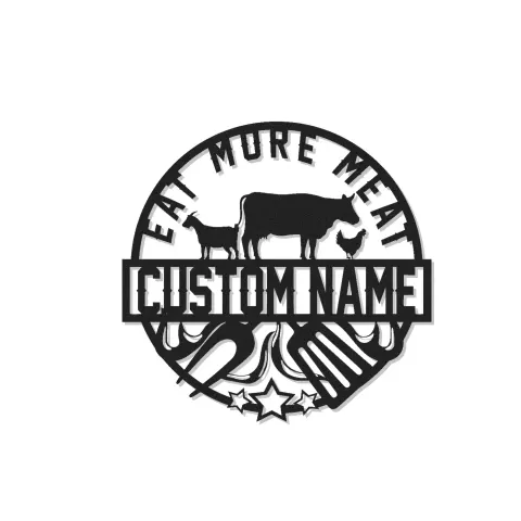 Custom Eat More Meat Led Light Metal Wall Art BBQ Lover Gift Outdoor Kitchen or Grill Area Decor