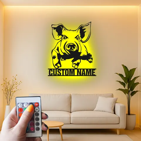 Vue alternative de Panneau de Cochon Personnalisé | Décoration Murale en Métal Rétroéclairée | Décor de Ferme Moderne | Cadeau pour Amateurs de Cochons