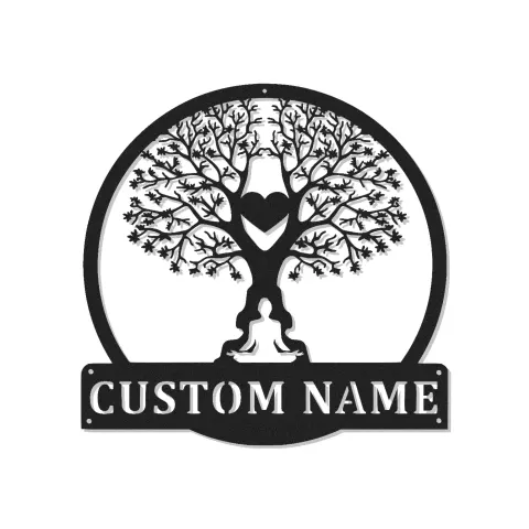 Insegna in metallo LED personalizzata Yoga Albero della Vita regalo zen per decorazione stanza meditazione