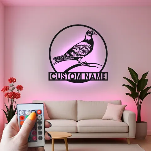 Individuelles Taube LED-Schild | Metall Vogel Wandkunst | Personalisierte Garten- & Terrassendekoration | Geschenk für Vogel-Liebhaber alternative Ansicht