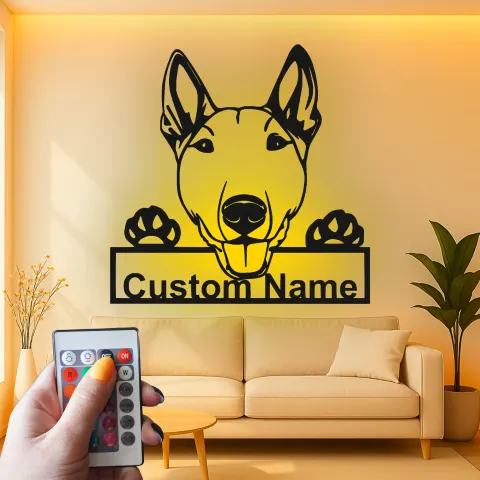 Custom Bull Terrier Led Light Metal Wall Art Personalized Dog Lover Gift Living Room Pet Decor alternate view