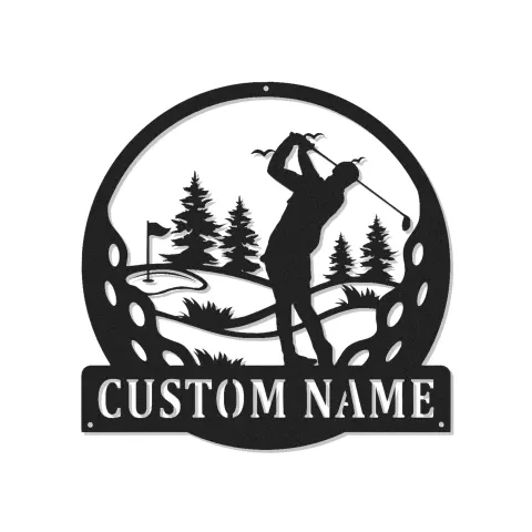 Decorazione murale in metallo LED golf personalizzata | Insegna con nome del golfista per man cave | Regalo sportivo retroilluminato per lui