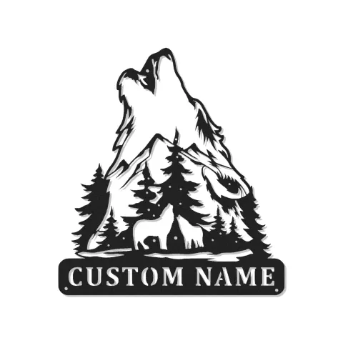 Custom Howling Wolf Led Light Metal Wall Art Personalized Gift for Nature Lovers Cabin Decor
