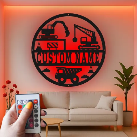 Vista alternativa di Insegna in metallo LED personalizzata per cantiere edile, regalo per la decorazione della camera dei bambini per piccoli costruttori