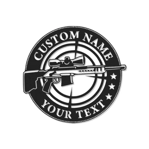 Personalisierte Sniper Rifle LED Metall-Wandkunst | Individuelles Waffenschild für die Man Cave | Geschenk für Schützen mit RGB-Lichtern