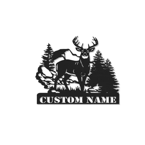 Décoration murale en métal personnalisée avec éclairage LED pour la forêt de cerfs - Cadeau personnalisé pour les chasseurs et le décor de cabane rustique