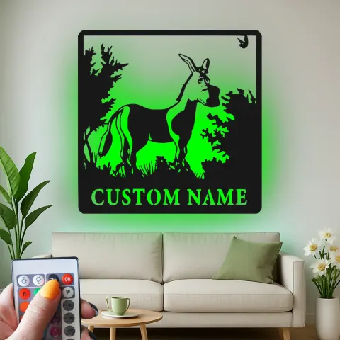 Vista alternativa di Insegna in metallo LED Donkey personalizzata regalo rustico per la casa per amanti degli animali