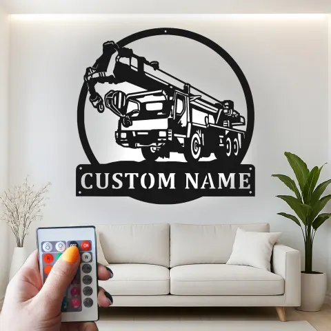 Vista alternativa de Cartel de metal LED de camión grúa personalizado regalo para trabajadores de la construcción decoración de garaje o taller
