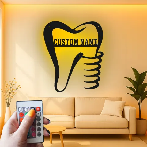 Custom Dentist Tooth Led Light Metal Wall Art Personalized Dental Office Decor Gift for Dentists alternate view