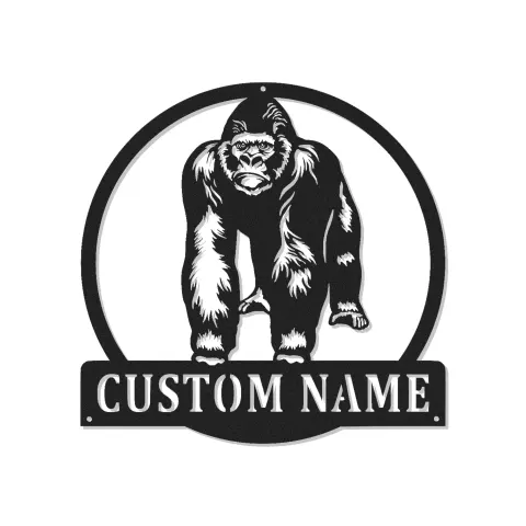 Personalisiertes Gorilla-Metallschild | Individuelles LED-Namensschild | Dschungel-Tierdekoration für Büro & Wohnakzent
