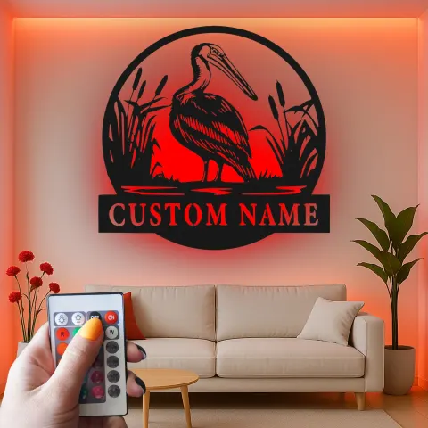 Vista alternativa de Cartel de metal personalizado con garza y luz LED, regalo para amantes de la naturaleza, decoración para dormitorio o salón